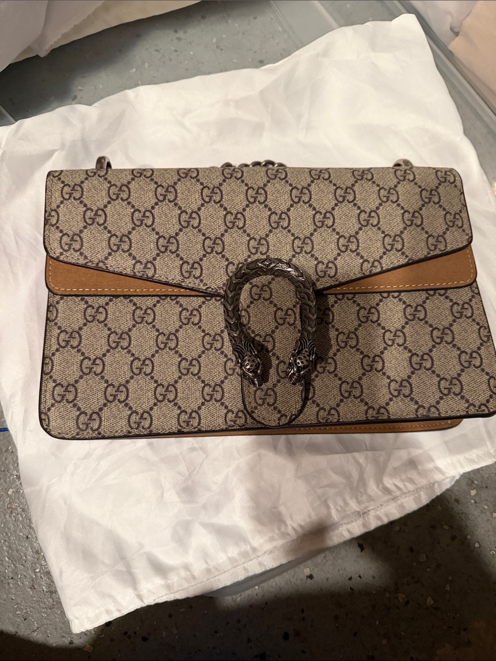 Inspired Collection Beige GG Supreme Canvas Shoulder Bag with Brown Trim